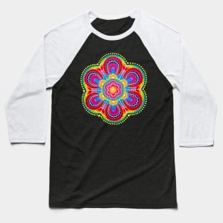 Dotwork Mandala Flower Baseball T-Shirt